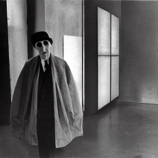 Prompt: marcel duchamp with no face in an empty void