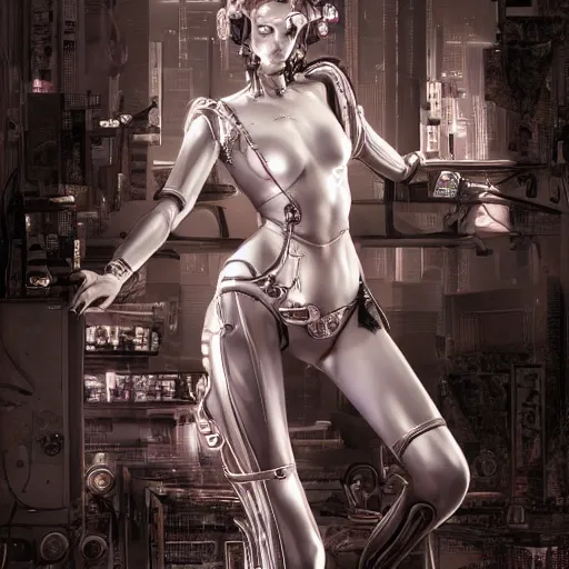 Image similar to the portrait of an absurdly beautiful, graceful, sophisticated, fashionable cyberpunk gynoid gravure idol, an ultrafine hyperdetailed illustration by kim jung gi, irakli nadar, intricate linework, neon wiring, porcelain skin, unreal engine 5 highly rendered, global illumination, radiant light, detailed and intricate environment