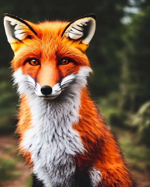 Image similar to portrait photo still of a fox fursuit, 8 k, 8 5 mm f 1. 8, fursuit