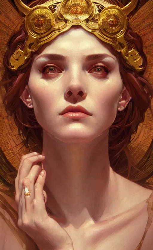 Image similar to portrait of the goddess circe, greek mythology, intricate, headshot, highly detailed, digital painting, artstation, concept art, sharp focus, cinematic lighting, illustration, art by artgerm and greg rutkowski, alphonse mucha, cgsociety