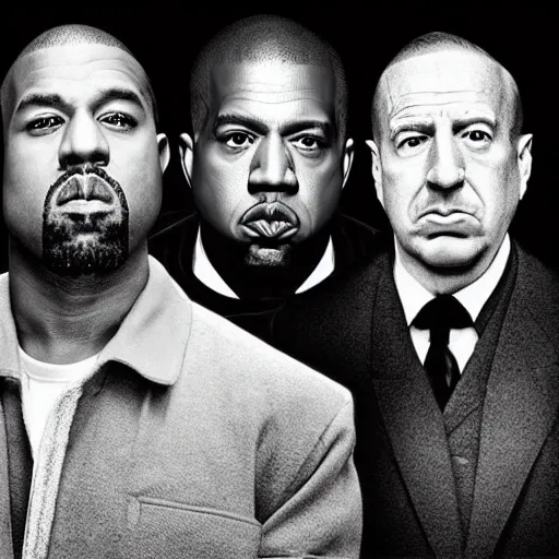 Image similar to “Kanye West, Jay Z, Walter White, and Saul Goodman as the heads of Mount Rushmore”