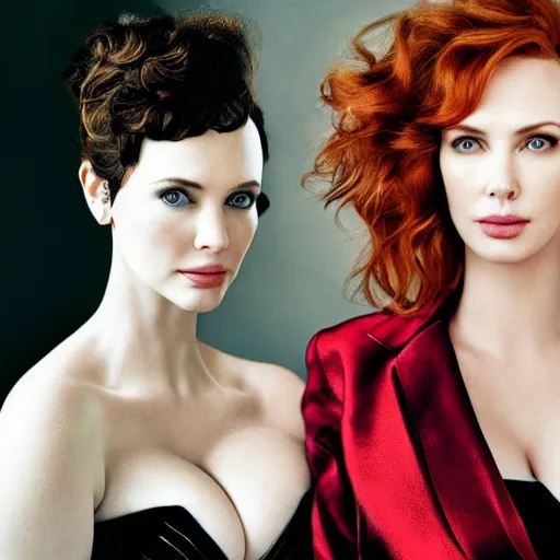 Prompt: portrait of christina hendricks and charlize theron and gal gadot hybrid by mario testino, 3 / 4 view, detailed, award winning, sony a 7 r