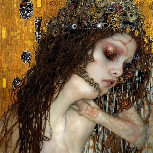 Image similar to depraved goddess, intricate detail, klimt, royo, royo, whealan,