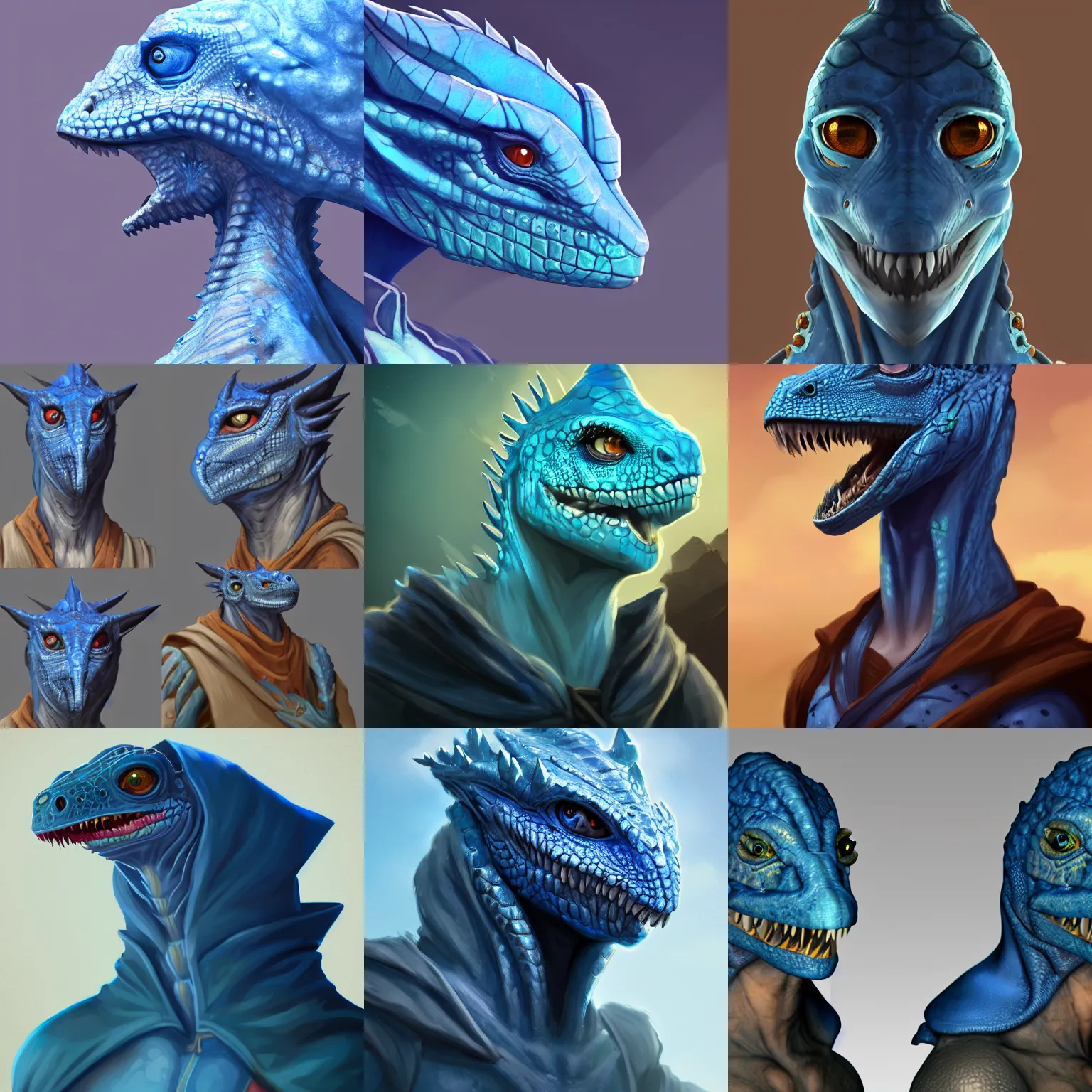 Prompt: air genasi blue lizardfolk made of wind, wearing a hood, face enhance, head and shoulder portrait, dnd commission, rpg artwork,4K, 8K, very detailed, trending on artstation