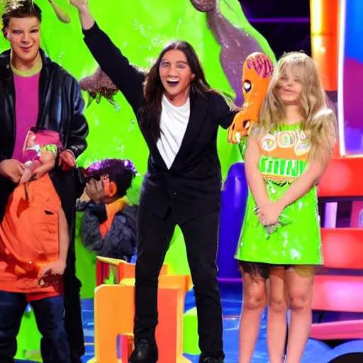 Prompt: jesus christ slimed at nickelodeon kids choice awards