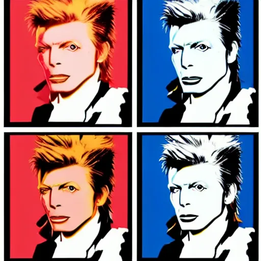 Image similar to individual furry manga david bowie silk screen portrait andy warhol style