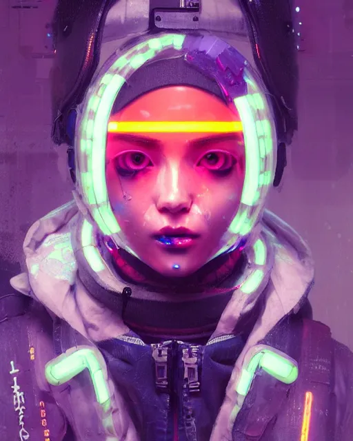 Image similar to detailed portrait neon operator girl, cyberpunk futuristic, neon, reflective puffy coat, decorated with traditional japanese by ismail inceoglu dragan bibin hans thoma greg rutkowski alexandros pyromallis nekro rene margitte, illustrated, perfect face, fine details, realistic shaded, fine - face, pretty face