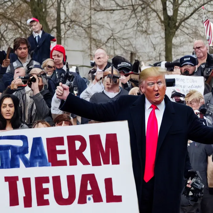 Prompt: a photo of donald trump with a gun in a protest