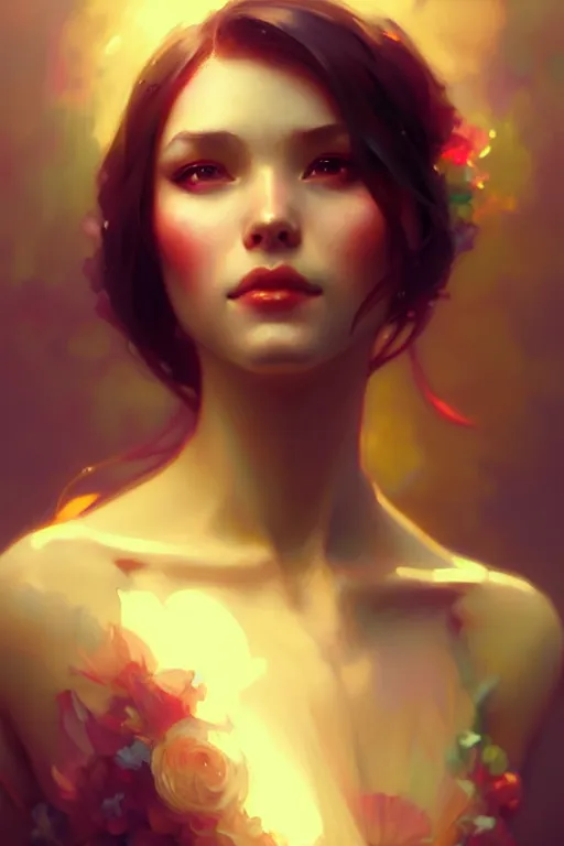 Prompt: a beautiful elegant young girl, octane render, vivid colors, artstation, painting by artgerm, face by wlop, by greg rutkowski, by jeremy mann, by alphonse mucha, by boris vallejo.