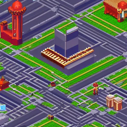 Image similar to screenshot from 16 bit isometric game based on the city of london