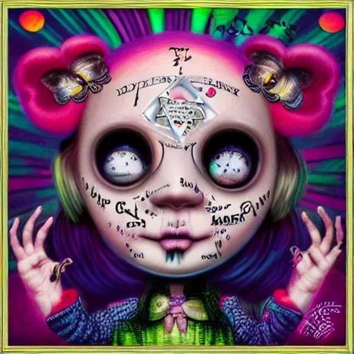 Prompt: rave cd compilation, by mark ryden, hd, hyper detailed, 4 k