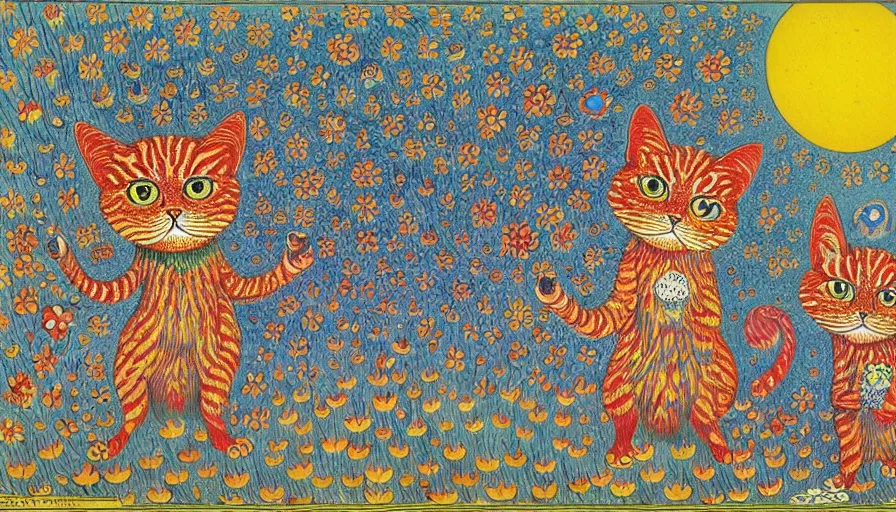 Prompt: the two complementary forces that make up all aspects and phenomena of life, by Louis Wain