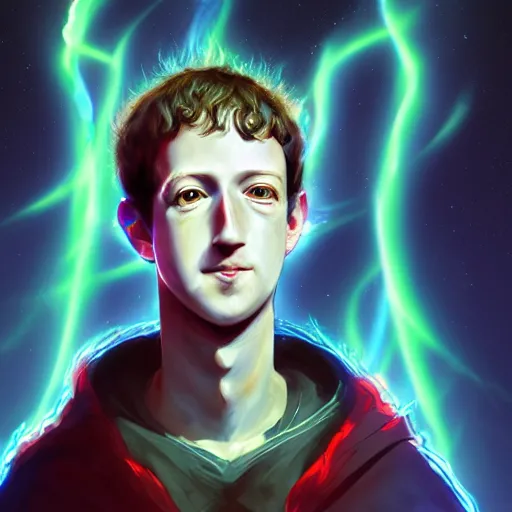 Image similar to anime portrait of Mark Zuckerberg as a shaman yedi using dark force to eliminate trump as an anime antagonist by Stanley Artgerm Lau, WLOP, Rossdraws, James Jean, Andrei Riabovitchev, Marc Simonetti, and Sakimichan, trending on artstation