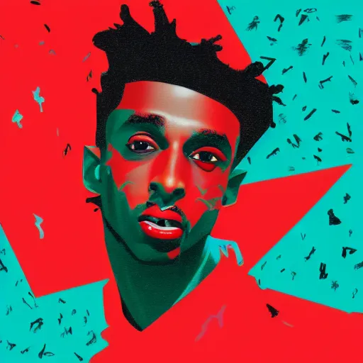 Image similar to Album Art for Playboi Carti \'Whole Lotta Red\' featuring Clairo, Fanged Vampire, Red Birthmark, Castlevania, Vector art, Geometric 3d shapes, Gang, Paper Marbling, red smoke, by Sachin Teng, Trending on artstation