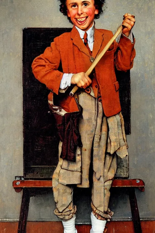 Prompt: a portrait painting of Tiny Tim. Painted by Norman Rockwell