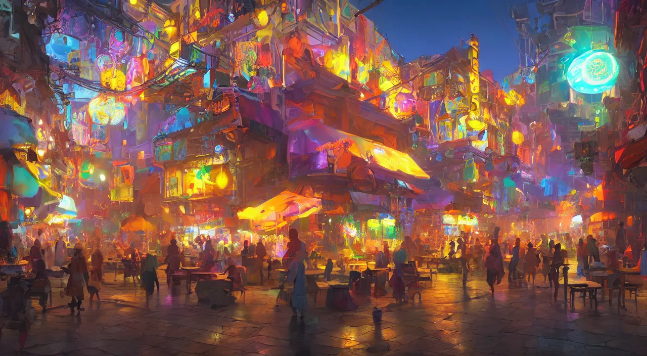 Image similar to bazaar zouk oriantal multicolorful sky shine place mosquet painting stylized digital video game icon global illumination ray tracing 8 k hd resolution, by ilya kuvshinov and cushart krentz and gilleard james