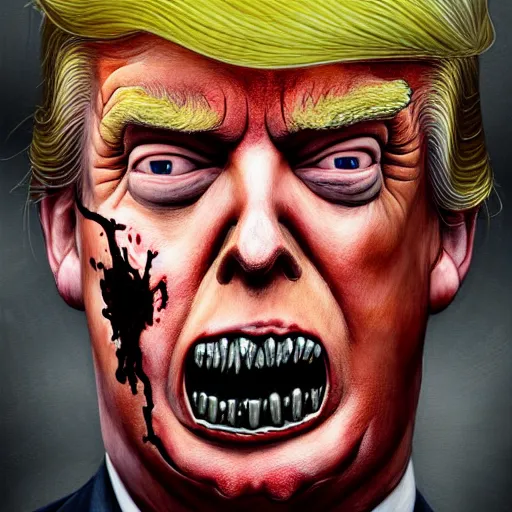 Prompt: painted portrait of donald j. trump as a zombie, 7 days to die zombie, fine art, soft light from the side, award winning, subtle earthy tones, intricate, elegant, sharp focus, cinematic lighting, digital painting, 8 k concept art, art by michael hussar, art by brom, art by z. w. gu, 8 k