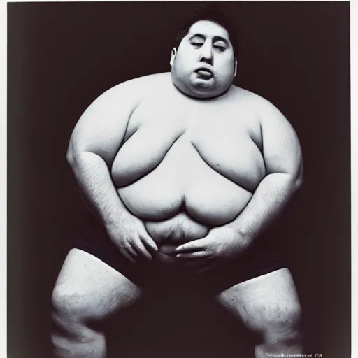 Image similar to a portrait of obese lionel messi by nobuyoshi araki