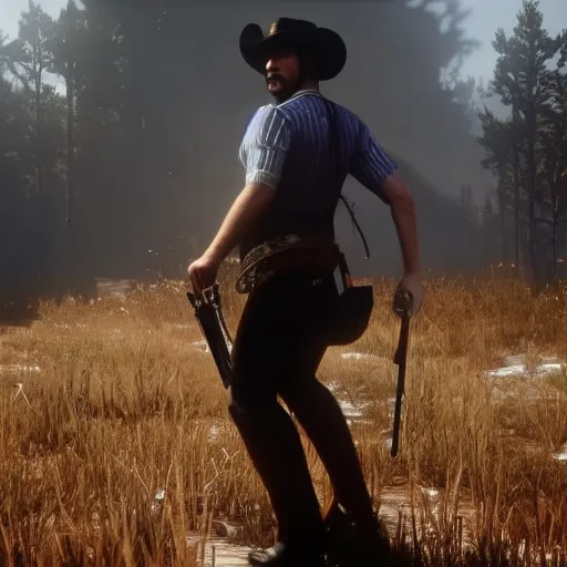 Image similar to Film still of Freddy Mercury, from Red Dead Redemption 2 (2018 video game)