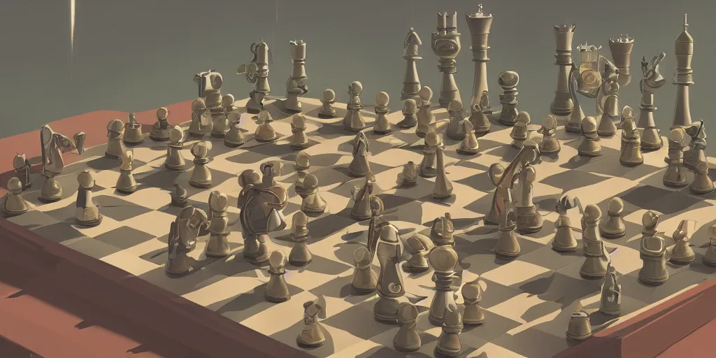 Image similar to chess by Goro Fujita and Simon Stalenhag , 8k, trending on artstation, hyper detailed, cinematic