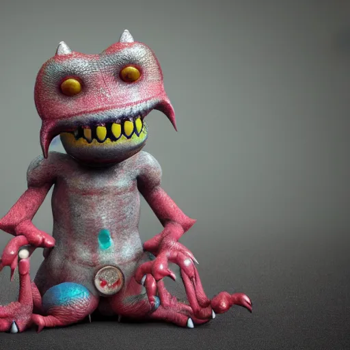 Prompt: autochrome photo of cute monster toy by Amanda Louise Spayd, realistic, octane render