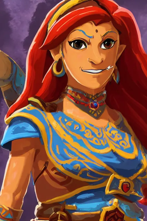 Image similar to an in game portrait of urbosa from breath of the wild, breath of the wild art style.