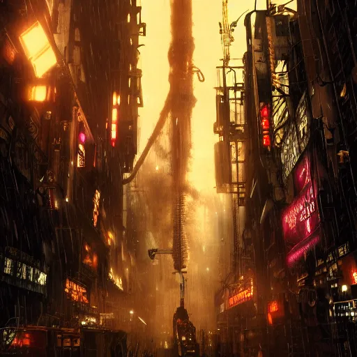 Prompt: blade runner but it's a steampunk movie, movie still, photography, hyper detailed, dramatic ligthing, 8 k