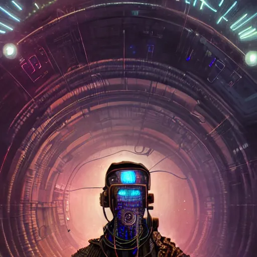 Image similar to a dogon cyberpunk hacker, steampunk stargate by greg rutkowski and android jones in a surreal portrait style, oil on canvas, ancient cyberpunk 8k resolution