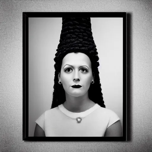 Image similar to symmetrical lovely human 1 9 9 0 s portrait of marge simpson, grainy high contrast black and white photography photo print ilford warm tone