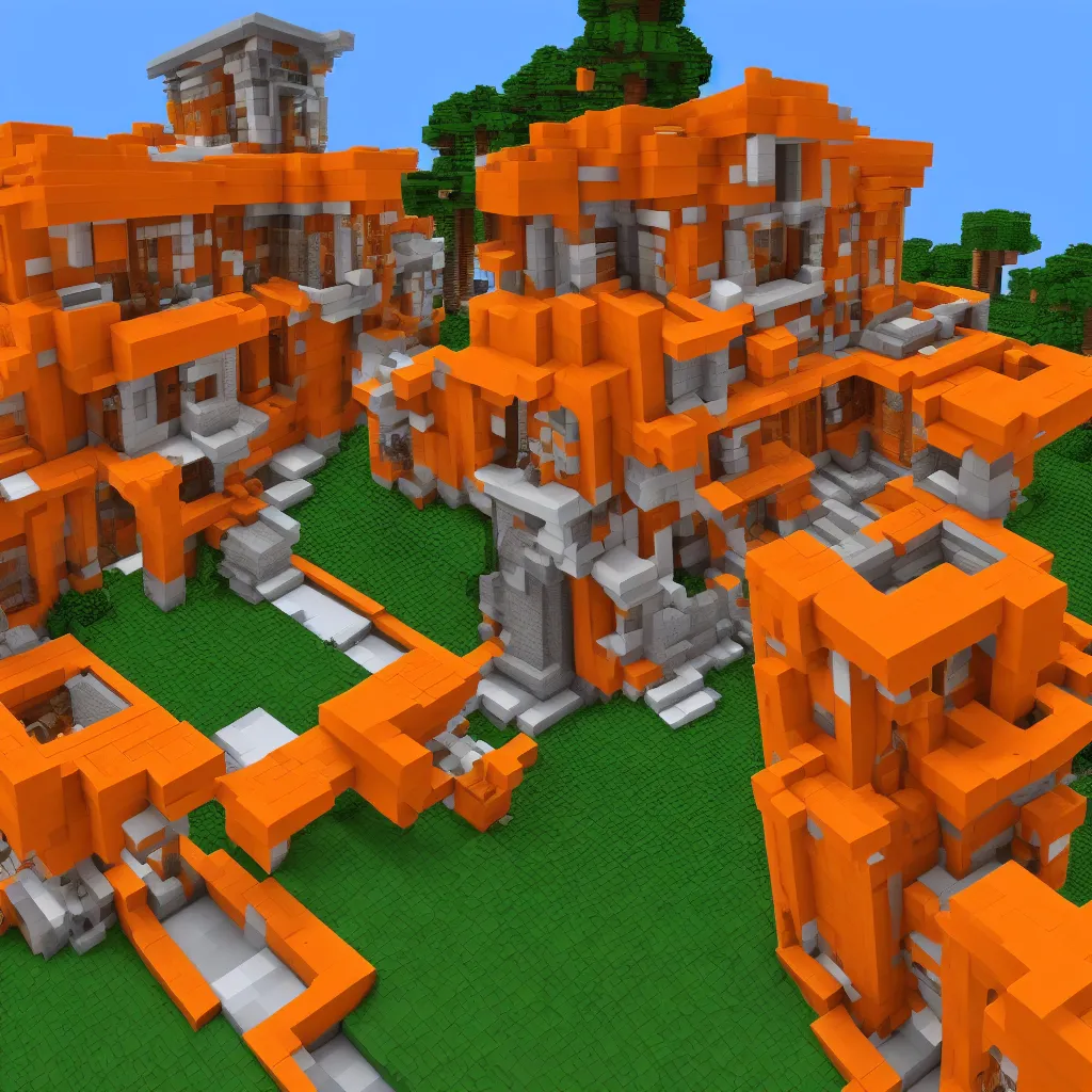 Prompt: a orange voxel style villa in the metaverse