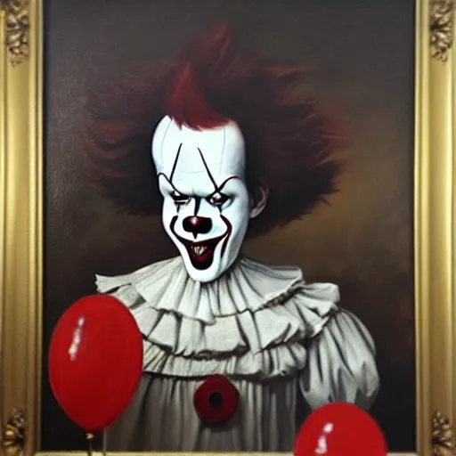 Image similar to pennywise, oil on canvas, renaissance era