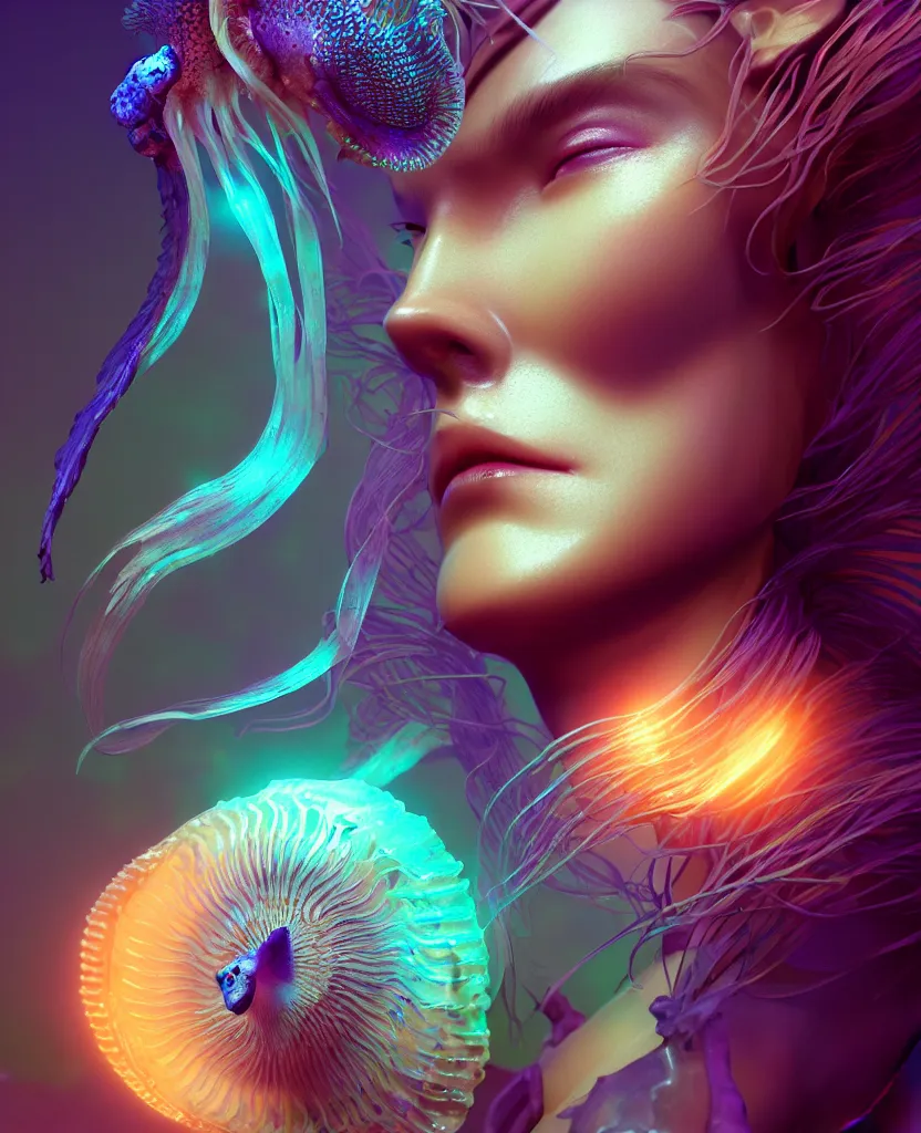 Image similar to goddess close-up portrait. jellyfish phoenix head, nautilus, orchid, skull, betta fish, bioluminiscent creatures, intricate artwork by Tooth Wu and wlop and beeple. octane render, trending on artstation, greg rutkowski very coherent symmetrical artwork. cinematic, hyper realism, high detail, octane render, 8k