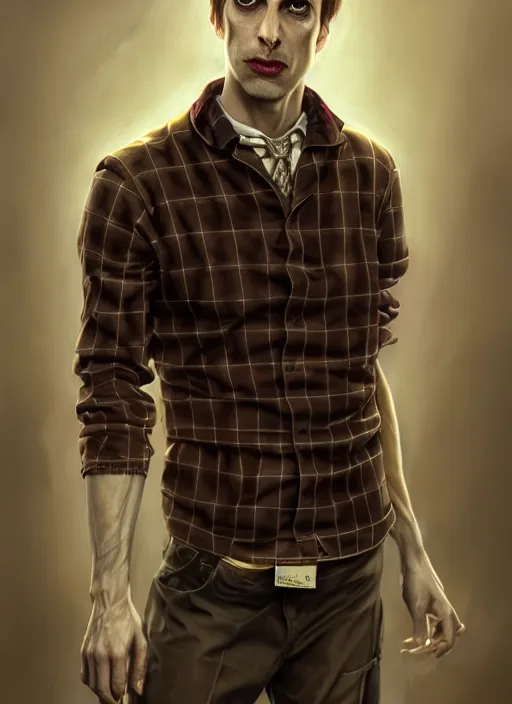 Prompt: male surgeon, brown hair, khakis, plaid shirt, gothic, moody, noir, intricate, elegant, highly detailed, lifelike, photorealistic, digital painting, artstation, illustration, concept art, smooth, sharp focus, art by John Collier and Albert Aublet and James jean and Brian froud and ross tran and Artem Demura and Alphonse Mucha