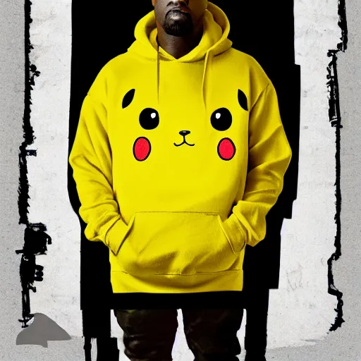 Image similar to portrait of kanye west in a yellow pikachu! hoody