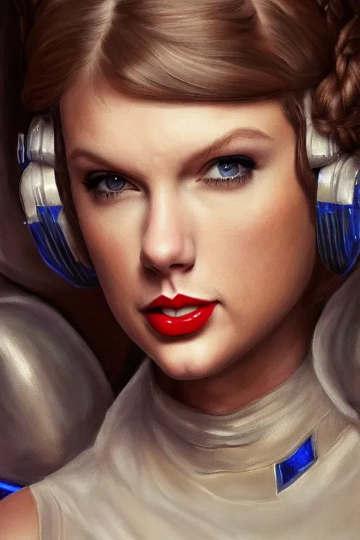 Prompt: Taylor Swift as Princess Leia in Star Wars, oil on canvas, intricate, portrait, 8k highly professionally detailed, HDR, CGsociety