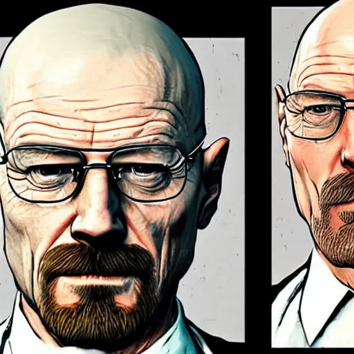 Prompt: walter white in the style of gta 5 loading screen