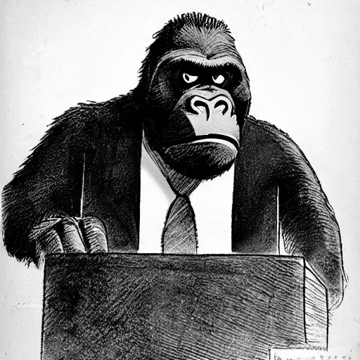 Image similar to King Kong attorney at law arguing his case in front of the jury