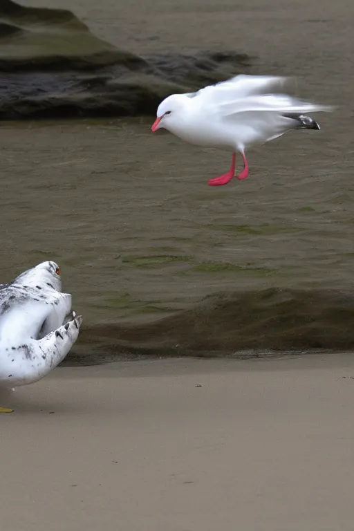 Prompt: Yoda smacking a seagull