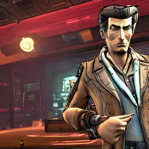 Image similar to Handsome Jack posing infront of the vault, photograph, Borderlands 2