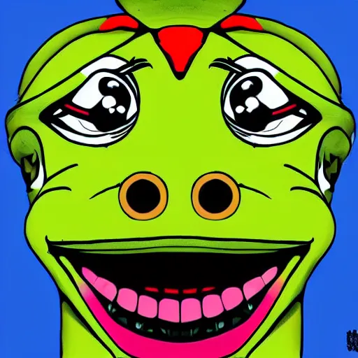 Prompt: A colorful pepe the frog clown, digital art, crazy, funny, stupid