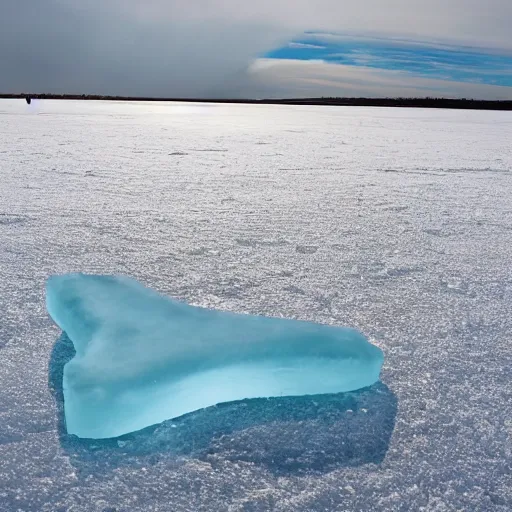 Prompt: ice block shaped like a helicopter landing in a savannah