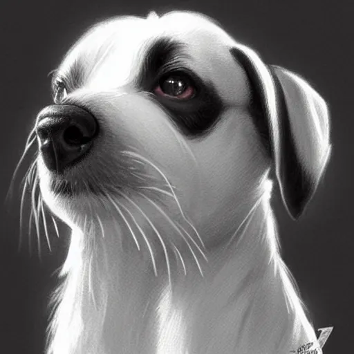 Image similar to portrait of black and white jack russel terrier, cute pixar concept art, highly detailed, digital painting, artstation, concept art, smooth, sharp focus, illustration, art by artgerm, greg rutkowski and alphonse mucha