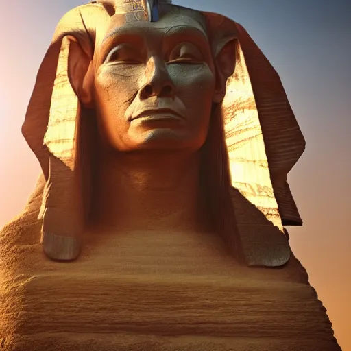 Prompt: Donald Trump with sphinx body, realistic artstyle, wide shot, dramatic lighting, octane render, hyperrealistic, high quality, highly detailed, HD, beautiful, cinematic, 8k, unreal engine, facial accuracy, symmetrical