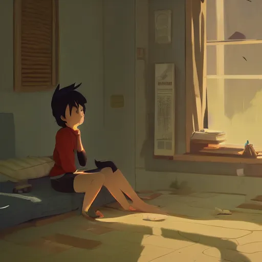 Prompt: need a place to hide, but i can't find one near, wanna feel alive, outside i can't fight my fear, cory loftis, james gilleard, atey ghailan, makoto shinkai, goro fujita, studio ghibli, rim light, exquisite lighting, clear focus, very coherent, plain background