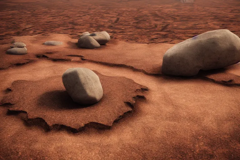 Prompt: massive dark rock levitating in desert, octane render, cinematic, dramatic composition and lighting, strange, 8k,