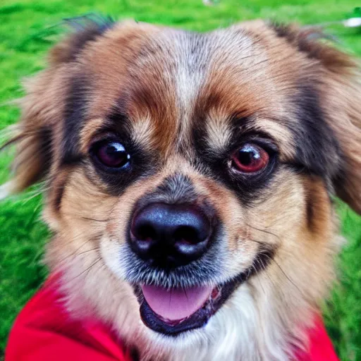 Prompt: tibetan spaniel taking a selfie