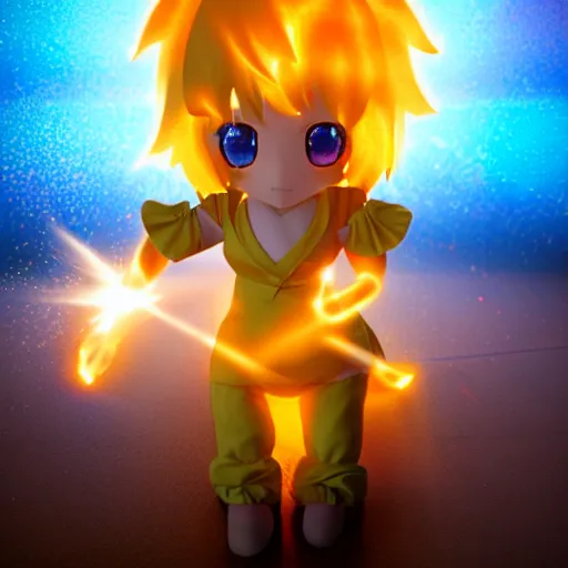 Prompt: cute fumo plush of a living fireball, lens flare, particle sim, anime girl, vray