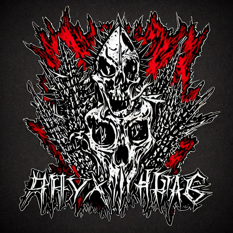 Prompt: heavy trash metal spiky dark creepy dark dirty grungy satanic logo word