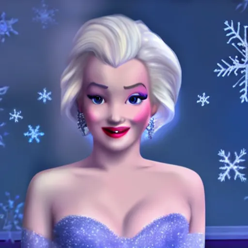 Image similar to marilyn monroe as elsa in live action disney frozen, 8k resolution, full HD, cinematic lighting, award winning, anatomically correct