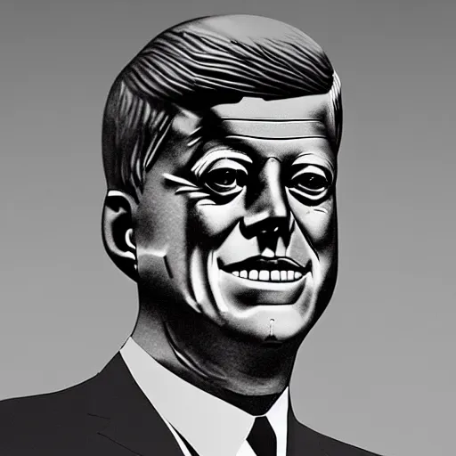 Image similar to jfk with robotic metallic skin and red eyes and an evil grin standing on top of the eye of providence, realistic photography, high detail